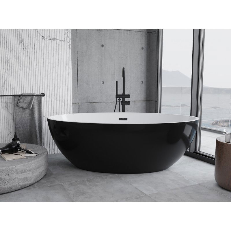 Mexen Nike freistehende Badewanne 175 x 100 cm, weiß/schwarz, schwarzer Überlauf - 54071751075-70