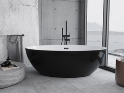 Mexen Nike freistehende Badewanne 175 x 100 cm, weiß/schwarz, schwarzer Überlauf - 54071751075-70