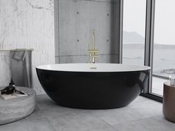 Mexen Nike freistehende Badewanne 175 x 100 cm, weiß/schwarz, Überlauf gold gebürstet - 54071751075-55