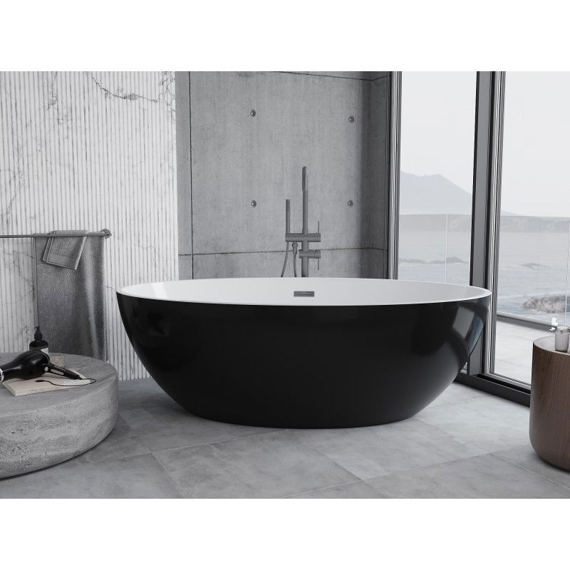 Mexen Nike freistehende Badewanne 175 x 100 cm, weiß/schwarz, Überlauf Gun Metal - 54071751075-95