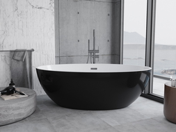 Mexen Nike freistehende Badewanne 175 x 100 cm, weiß/schwarz, Überlauf Gun Metal - 54071751075-95