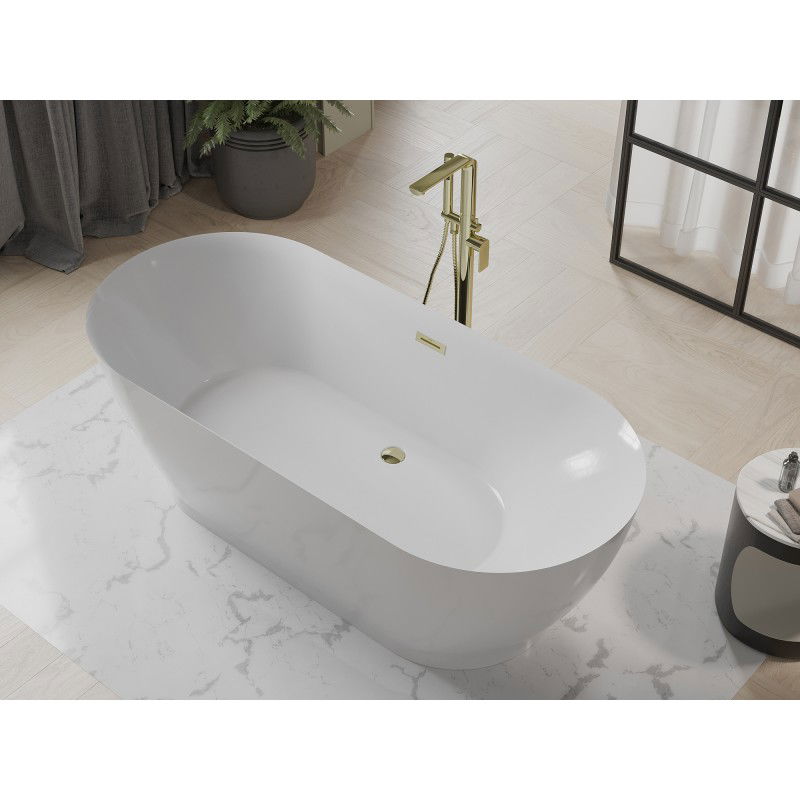 Mexen Roxy vasca da bagno autoportante 180 x 85 cm, bianca, troppopieno dorato - 51201808500-50