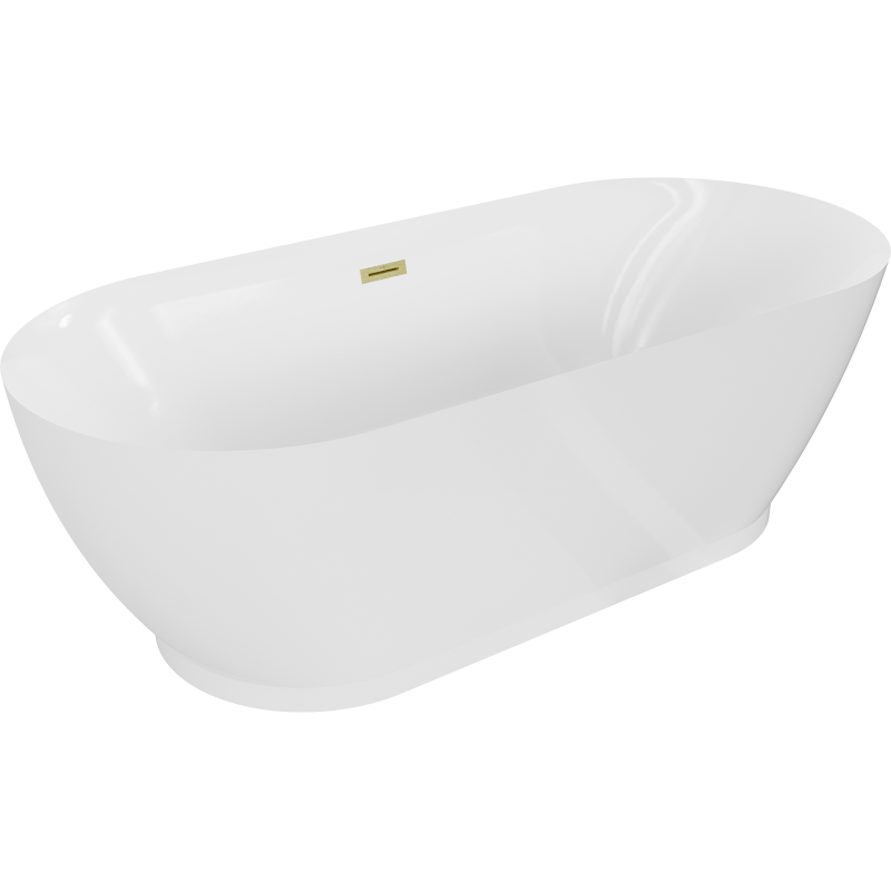 Mexen Roxy freistehende Badewanne 180 x 85 cm, weiß, mit gebürstetem goldenen Overflow - 51201808500-55
