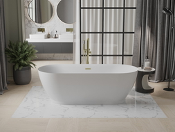 Mexen Roxy freistehende Badewanne 180 x 85 cm, weiß, mit gebürstetem goldenen Overflow - 51201808500-55
