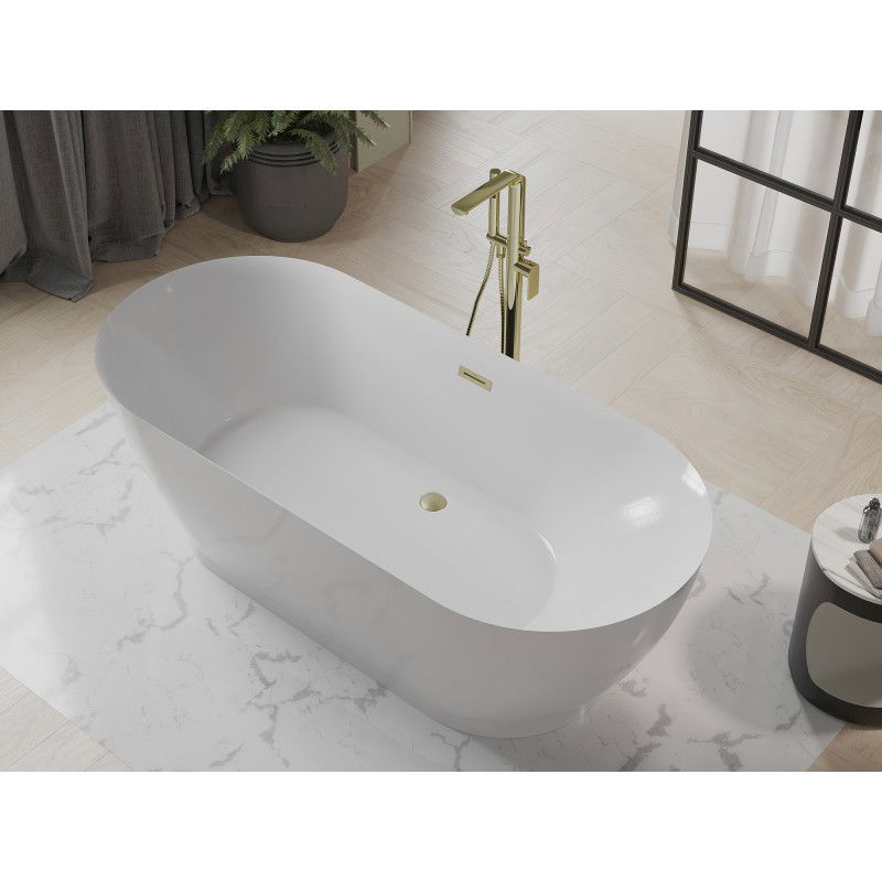 Mexen Roxy freistehende Badewanne 180 x 85 cm, weiß, Abfluss gebürstet Gold - 51201808500-55