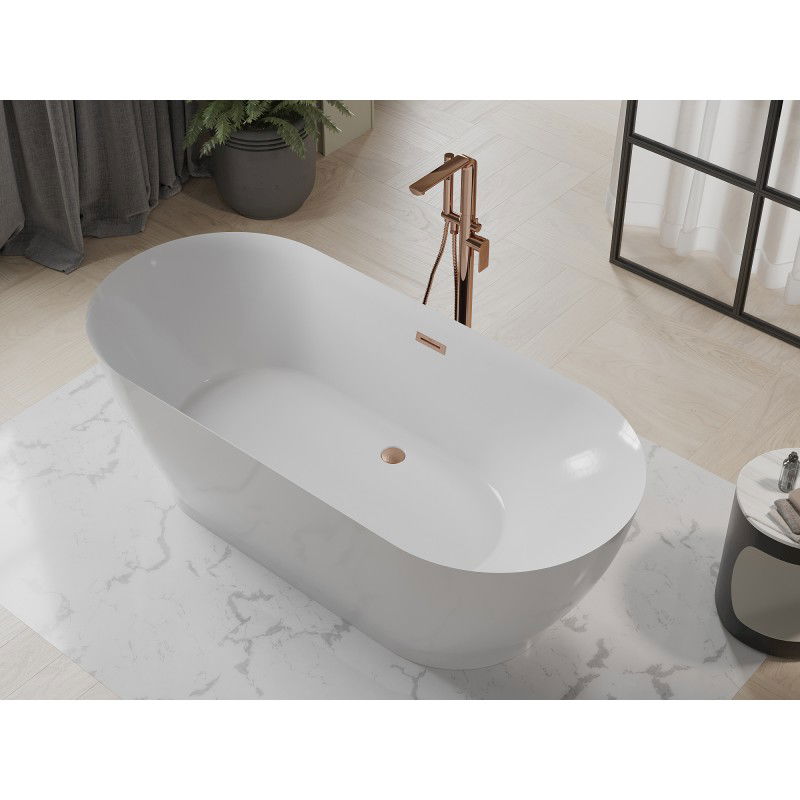 Mexen Roxy 180 x 85 cm Freestanding Bathtub, White, Brushed Copper Overflow - 51201808500-65