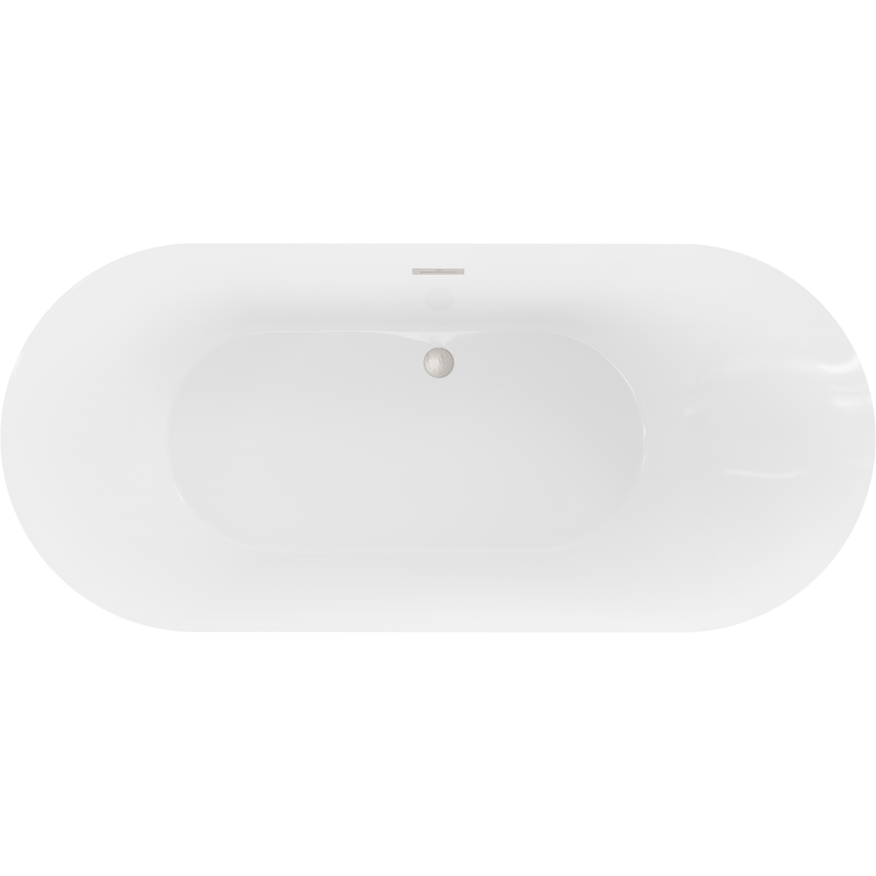 Mexen Roxy vasca da bagno freestanding 180 x 85 cm, bianca, troppopieno nichel spazzolato - 51201808500-97