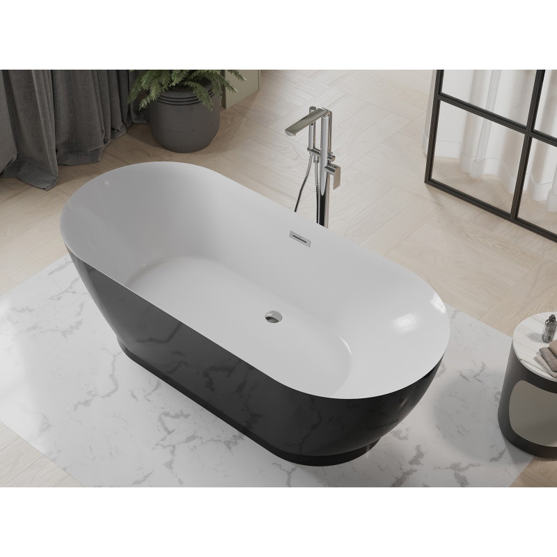 Mexen Roxy vabas seisev vann 180 x 85 cm, valge/must, kroom ülevool - 51201808575-01