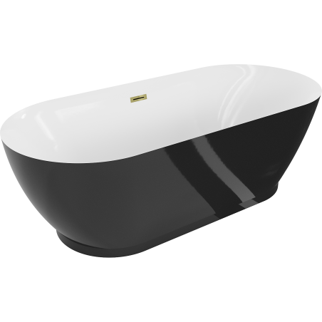 Mexen Roxy freistehende Badewanne 180 x 85 cm, weiß/schwarz, Überlauf gold - 51201808575-50