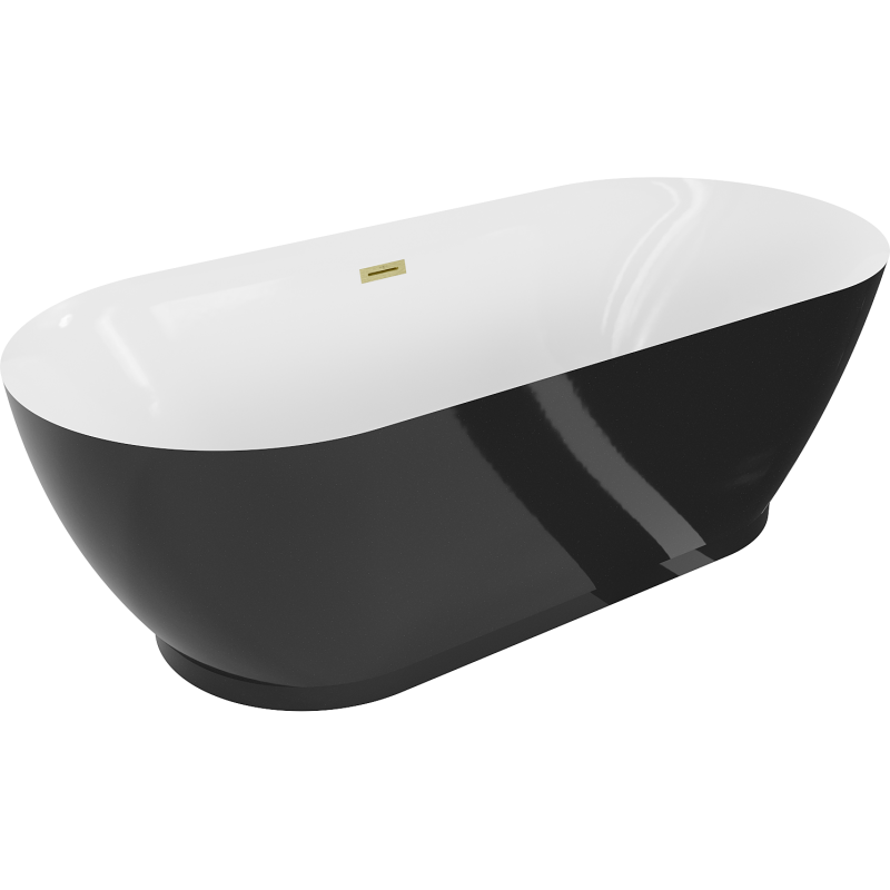 Mexen Roxy freistehende Badewanne 180 x 85 cm, weiß/schwarz, Abfluss gebürstetes Gold - 51201808575-55