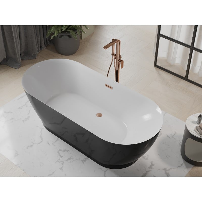 Mexen Roxy freestanding bath 180 x 85 cm, white/black, brushed copper overflow - 51201808575-65