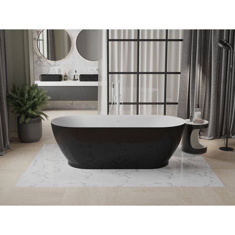 Mexen Roxy bañera exenta 180 x 85 cm, blanca/negra, rebosadero blanco - 51201808575-20