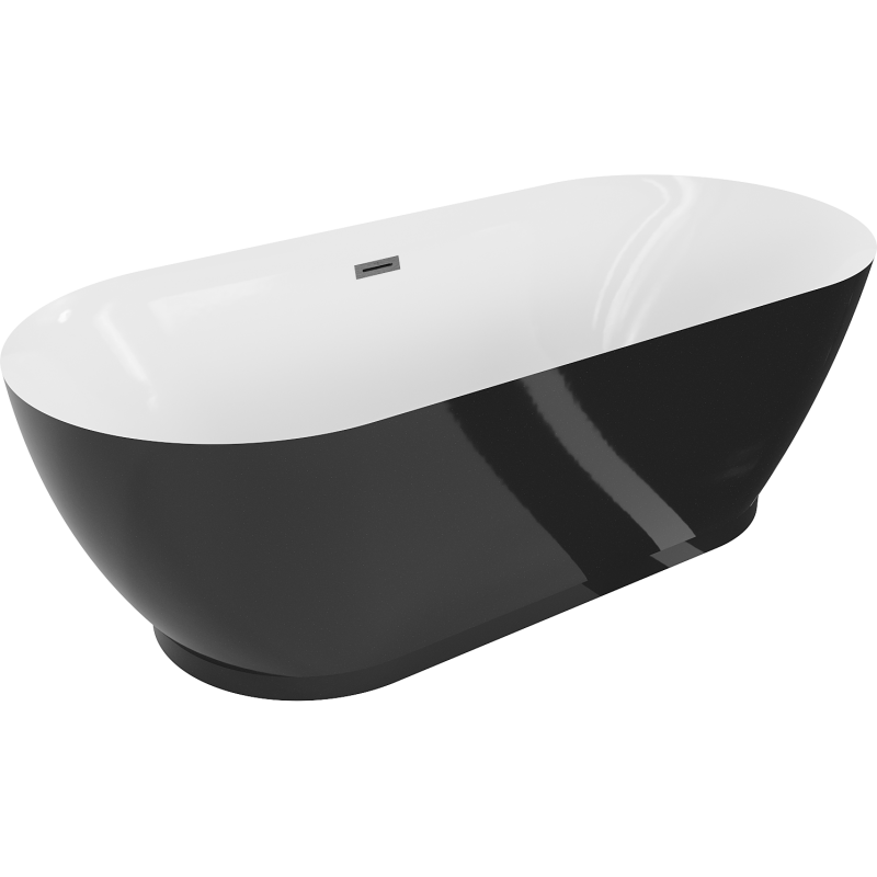 Mexen Roxy free-standing bath 180 x 85 cm, white/black, brushed gun gray overflow - 51201808575-66