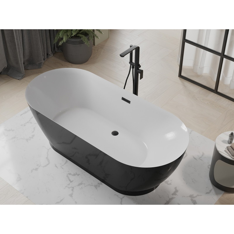 Mexen Roxy eraldiseisev vann 180 x 85 cm, valge/must, must ülevool - 51201808575-70