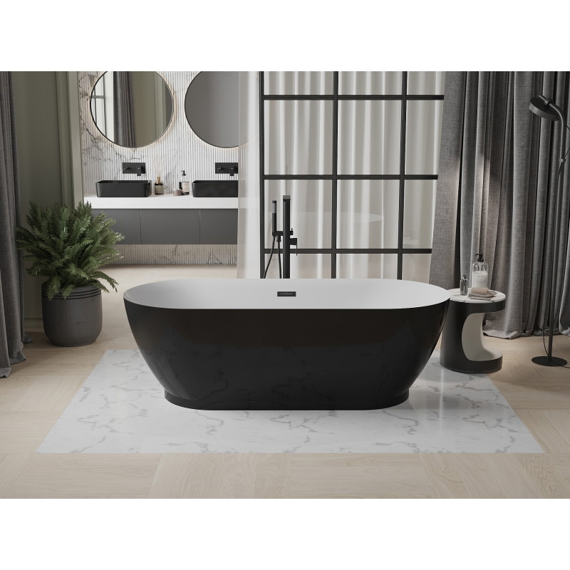 Mexen Roxy eraldiseisev vann 180 x 85 cm, valge/must, must ülevool - 51201808575-70
