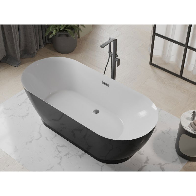 Mexen Roxy freistehende Badewanne 180 x 85 cm, weiß/schwarz, Überlauf gun metal - 51201808575-95