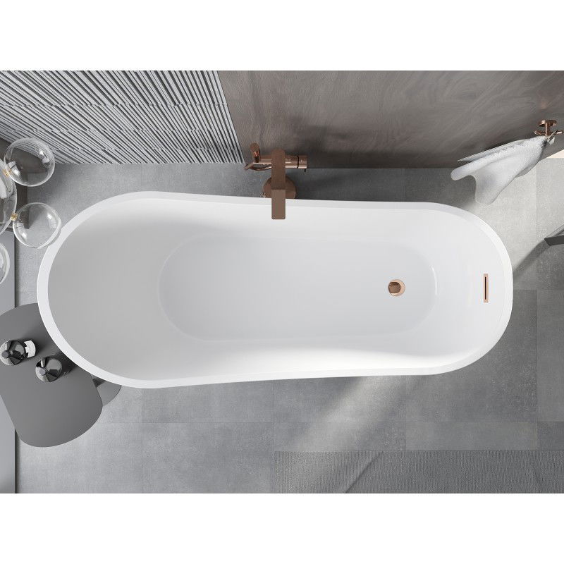 Mexen Alta freistehende Badewanne 170 x 75 cm, weiß, Überlauf in Roségold - 52141707500-60