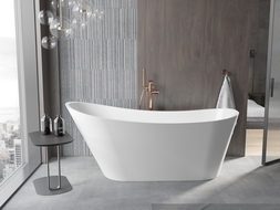Mexen Alta Freestanding Bathtub 67 x 29.5 in, White, Brushed Brass Overflow - 52141707500-65