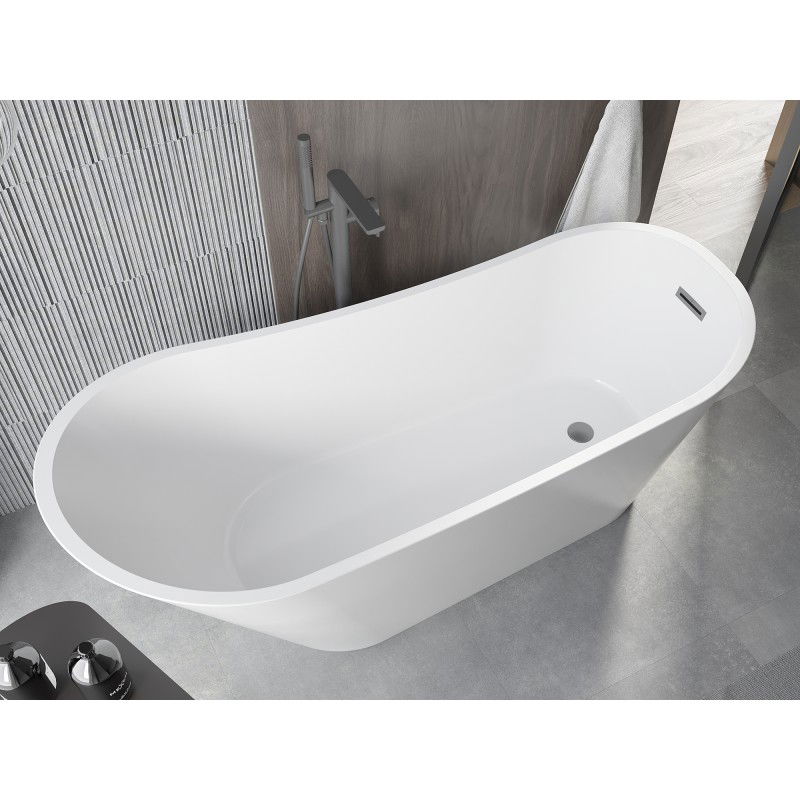 Mexen Alta freestanding bathtub 170 x 75 cm, white, brushed gun gray overflow - 52141707500-66