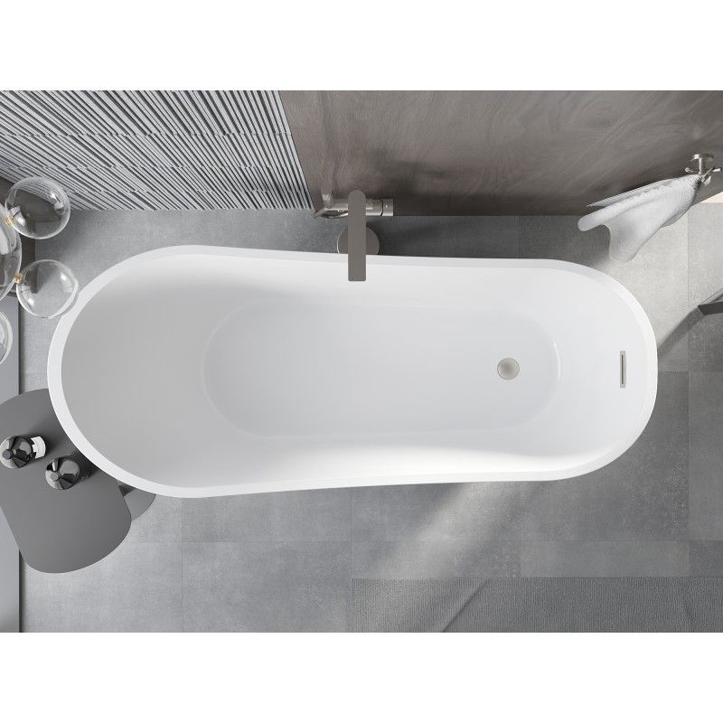 Mexen Alta freistehende Badewanne 170 x 75 cm, weiß, Überlauf gebürstetes Nickel - 52141707500-97