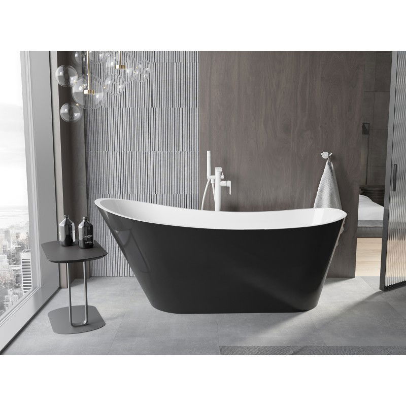 Mexen Alta freistehende Badewanne 170 x 75 cm, weiß/schwarz, Überlauf weiß - 52141707575-20