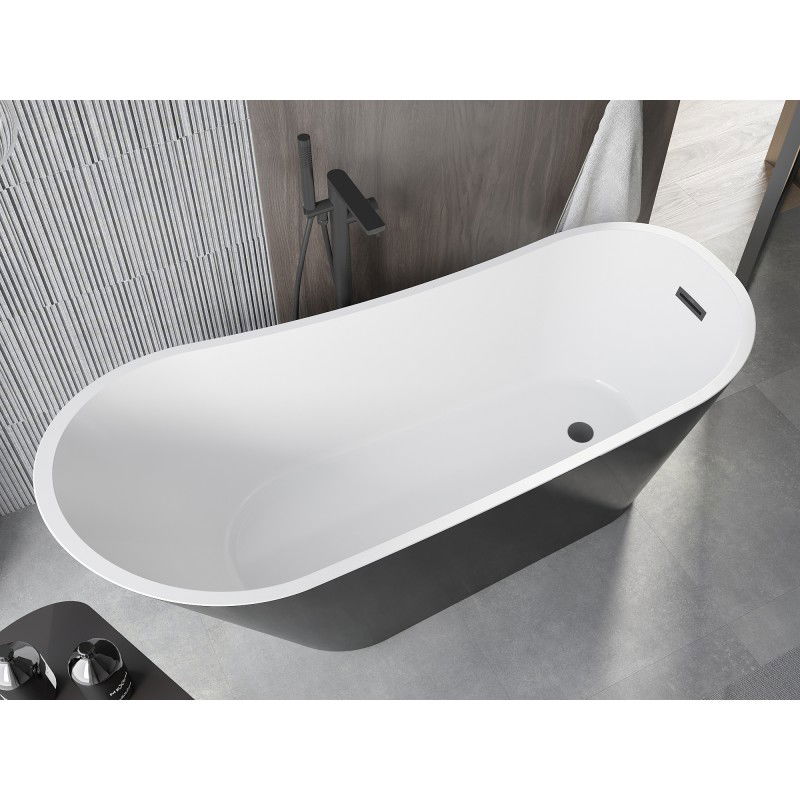 Mexen Alta vasca da bagno indipendente 170 x 75 cm, bianca/nera, troppo pieno nero - 52141707575-70