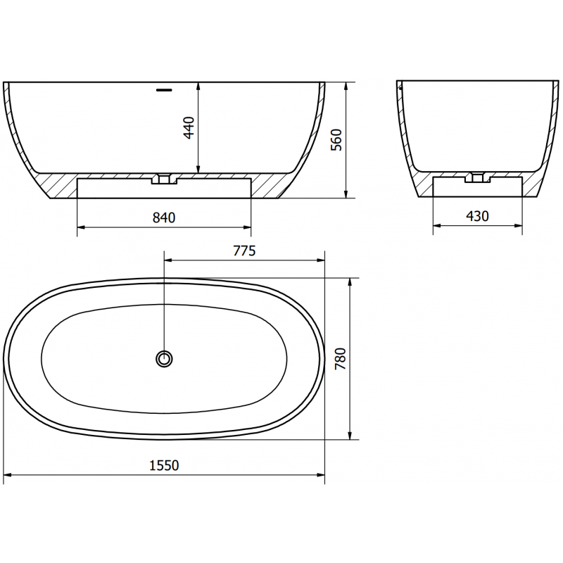 Mexen Torino baignoire autoportante en conglomérat 155 x 78 cm, blanc brillant - 57271557810