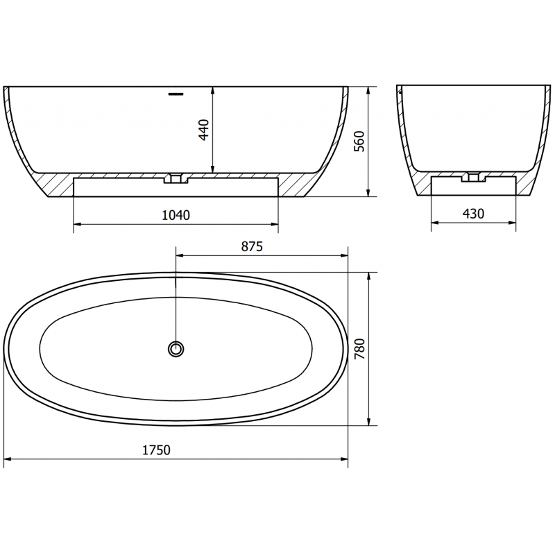 Mexen Torino vasca da bagno autoportante in conglomerato 175 x 78 cm, bianco opaco - 57271757800