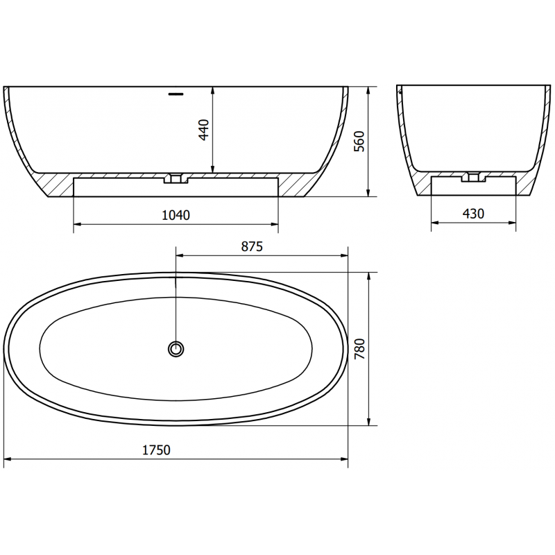 Mexen Torino baignoire autoportante en conglomérat 175 x 78 cm, blanc brillant - 57271757810
