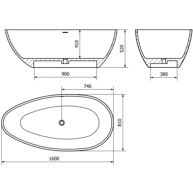 Mexen Imola baignoire autoportante en conglomérat 160 x 81 cm, blanc mat - 57281608000