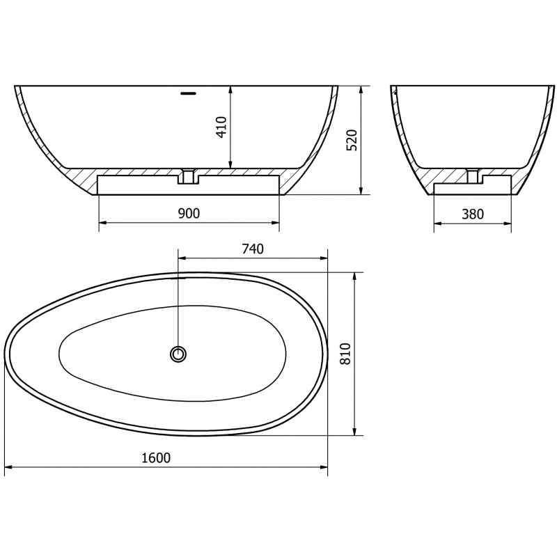Mexen Imola vasca autoportante in conglomerato 160 x 81 cm, bianco lucido - 57281608010