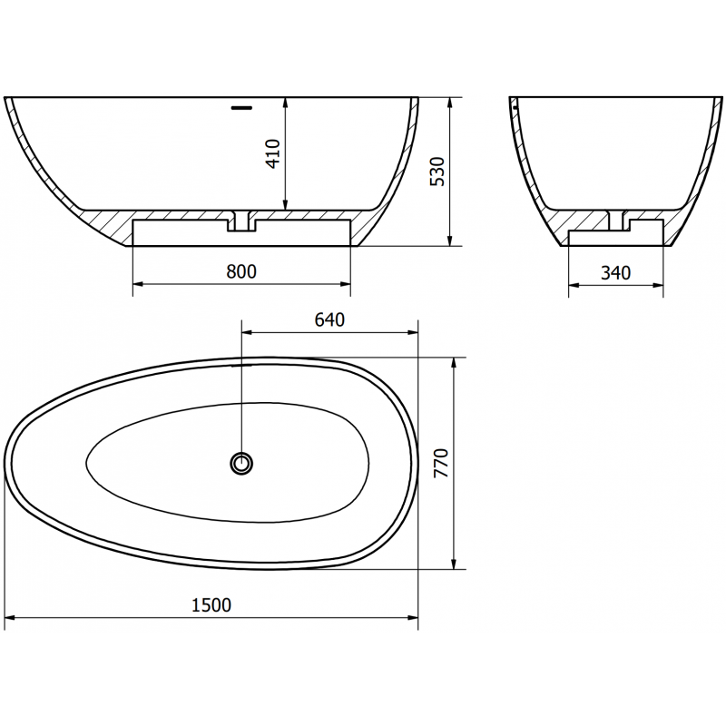 Mexen Imola freistehende Badewanne aus Konglomerat 160 x 81 cm, Beton matt - 57281608061