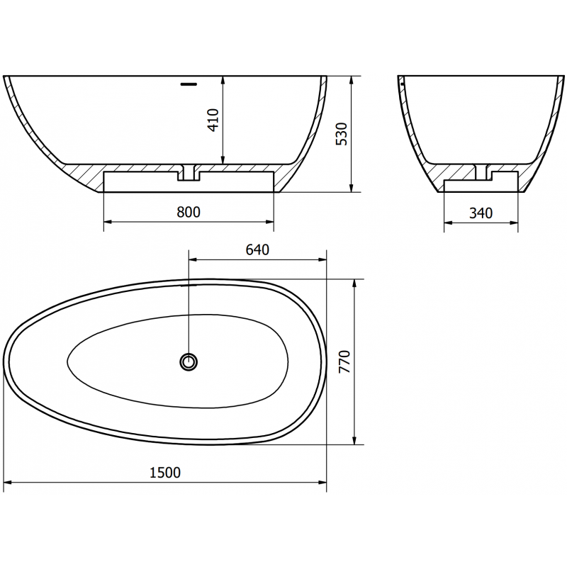 Mexen Imola vasca da bagno freestanding in conglomerato 160 x 81 cm, cemento opaco - 57281608061