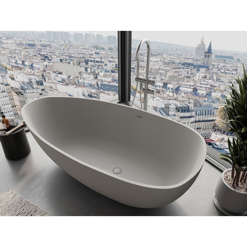 Mexen Imola freestanding bathtub made of conglomerate 160 x 81 cm, matte concrete - 57281608061