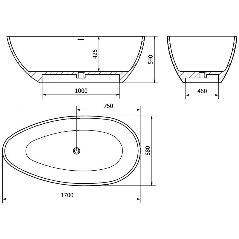 Mexen Imola baignoire autoportante en conglomérat 170 x 88 cm, blanc mat - 57281708500
