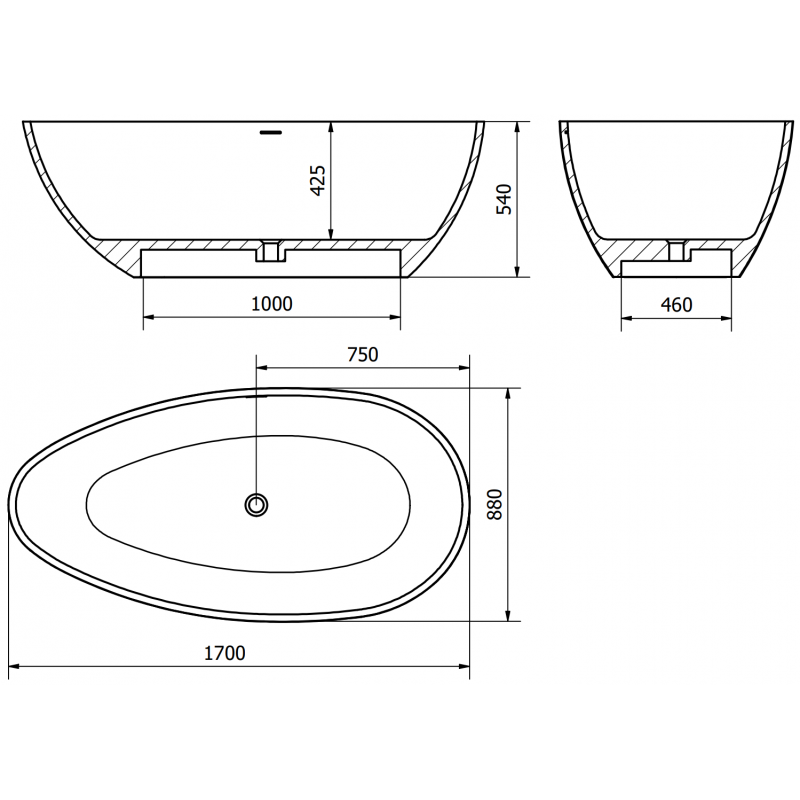 Mexen Imola bañera exenta de conglomerado 170 x 88 cm, blanco mate - 57281708500