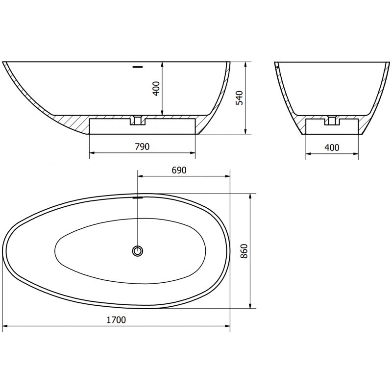 Mexen Milano baignoire autoportante en conglomérat 170 x 86 cm, blanc brillant - 57301708510