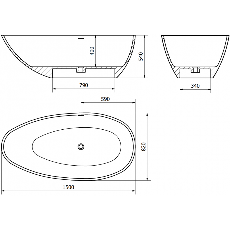 Mexen Milano wanna wolnostojąca z konglomeratu 170 x 86 cm, beton mat - 57301708561
