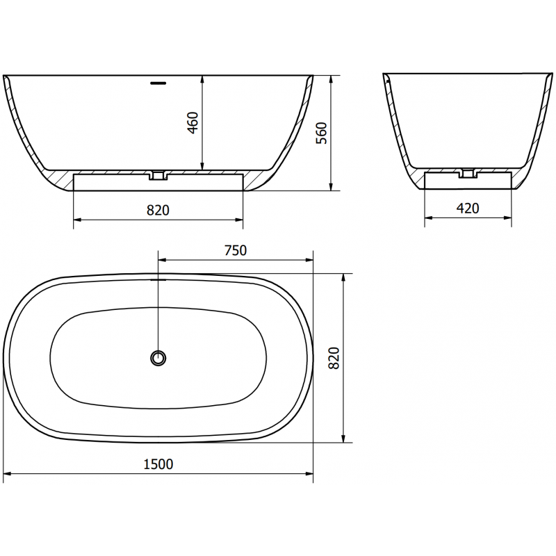 Mexen Como vasca da bagno autoportante in conglomerato 150 x 82 cm, bianco opaco - 57311508200