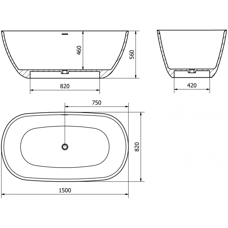 Mexen Como vasca da bagno freestanding in conglomerato 150 x 82 cm, cemento opaco - 57311508261