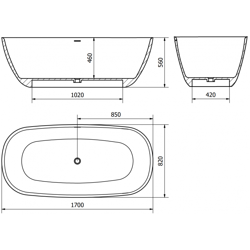 Mexen Como baignoire autoportante en conglomérat 170 x 82 cm, blanc brillant - 57311708210