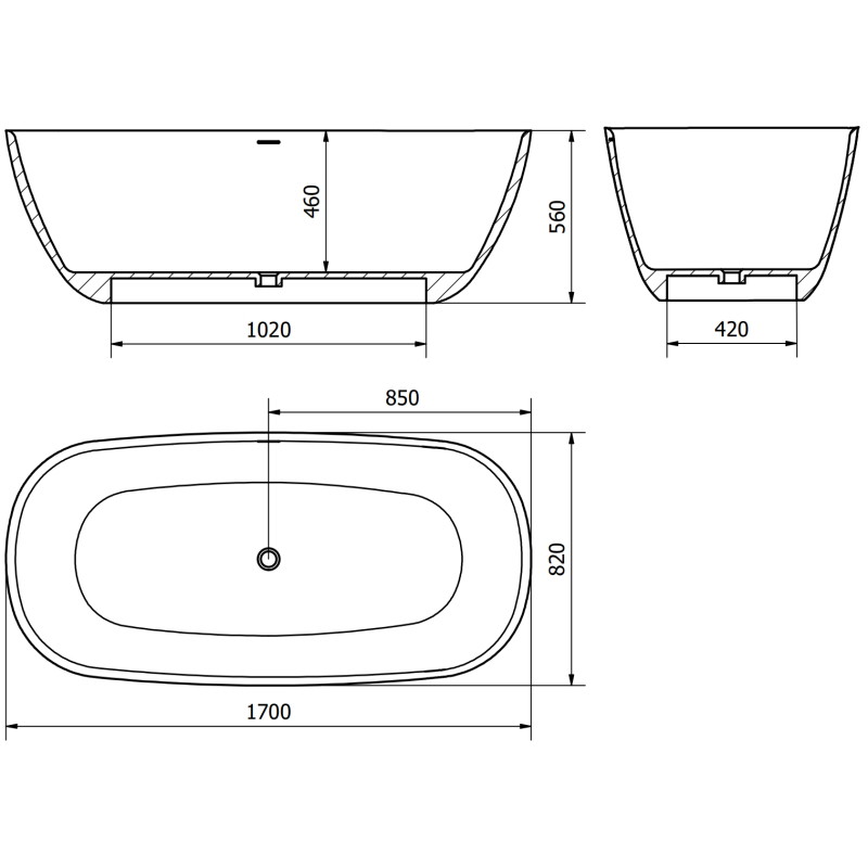 Mexen Como vabaltseisev vann konglomeraadist 170 x 82 cm, betoon matt - 57311708261