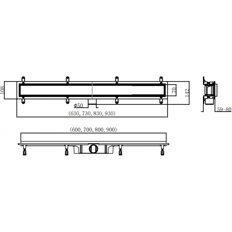 Mexen Flat ABS desagüe lineal 2en1 60 cm, negro - 1769060
