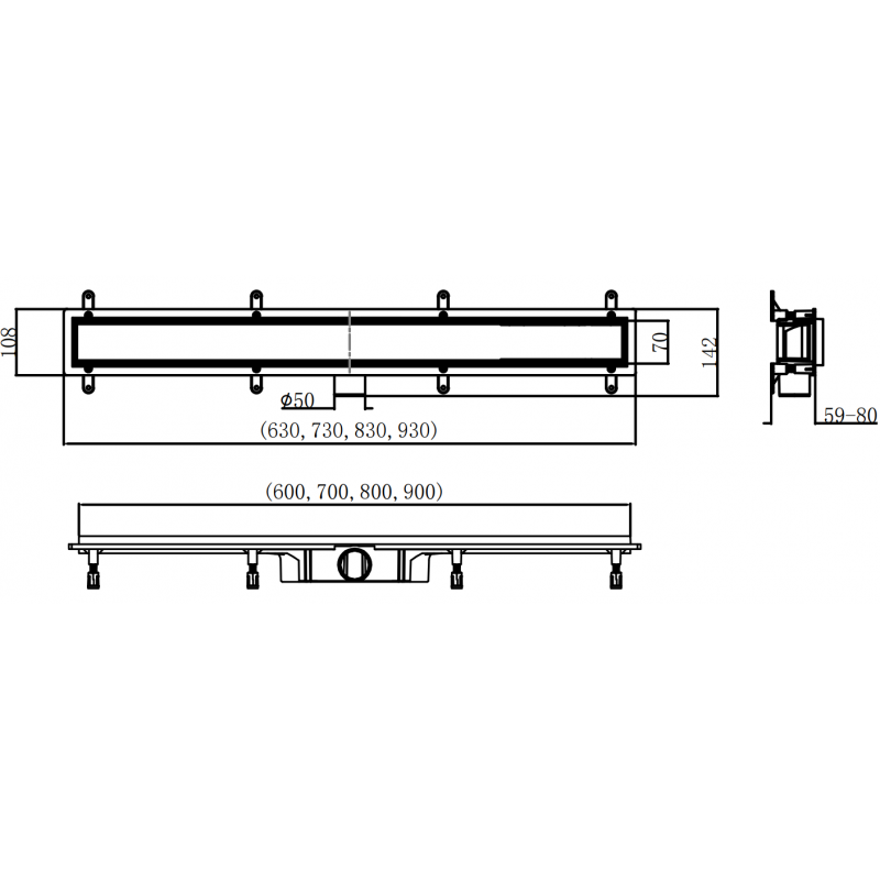 Mexen Flat ABS odpływ liniowy 2w1 80 cm, czarny - 1769080