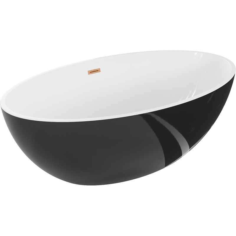 Mexen Nike Badewanne freistehend 175 x 100 cm, weiß/schwarz, gebürsteter Messingüberlauf - 54071751075-65