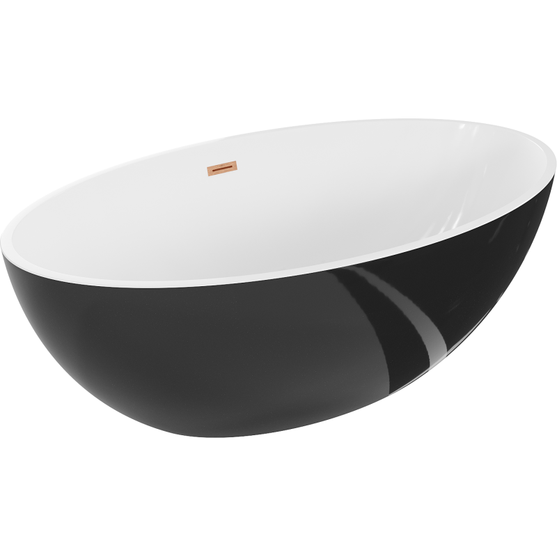 Mexen Nike banheira independente 175 x 100 cm, branco/preto, transbordamento cobre escovado - 54071751075-65