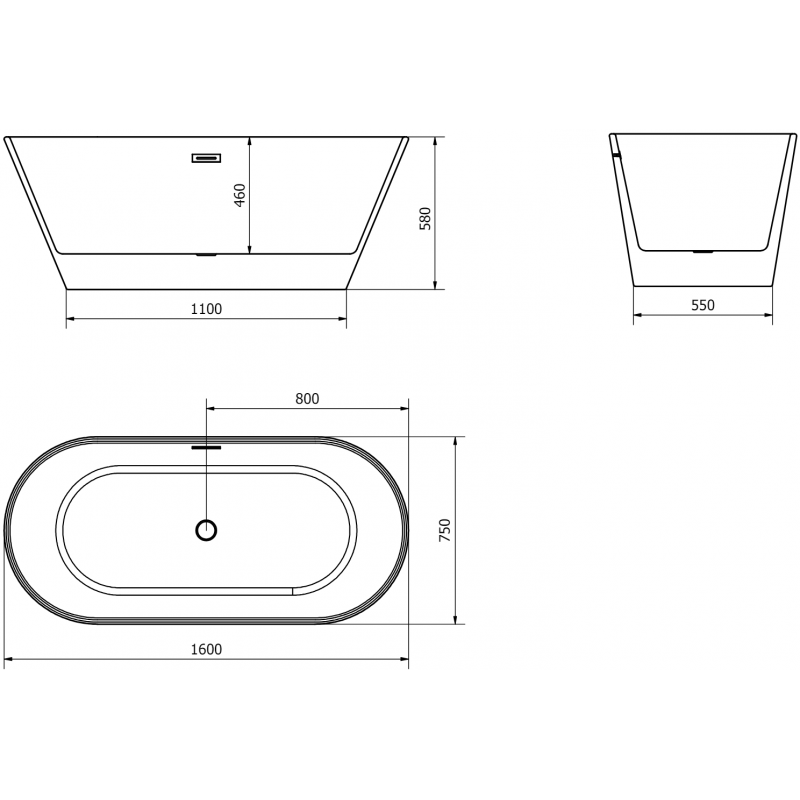 Mexen Flavia baignoire autoportante 160 x 75 cm, blanc/noir, trop-plein or brossé - 54031608075-55