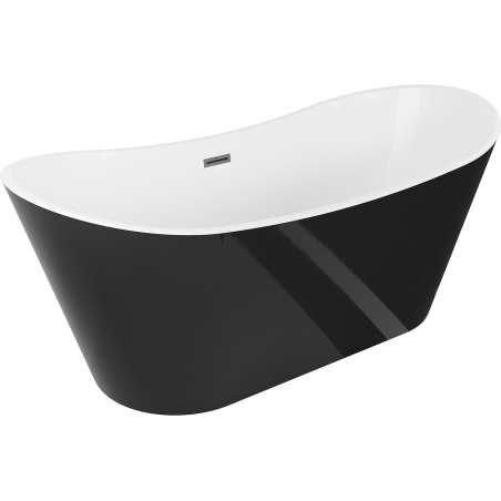 Mexen Montana freistehende Badewanne 180 x 90 cm, weiß/schwarz, Overlauf gun gray gebürstet - 52011809075-66