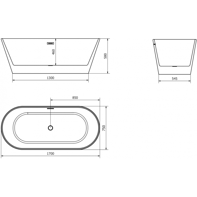 Mexen Flavia freestanding bath 170 x 75 cm, white, brushed gold overflow - 54031708000-55