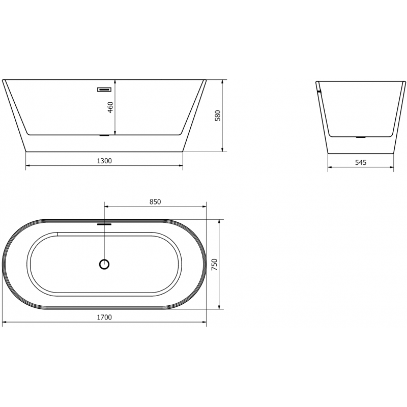 Mexen Flavia vasca indipendente 170 x 75 cm, bianca/nera, troppo pieno dorato spazzolato - 54031708075-55
